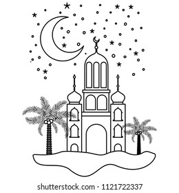 arabic castle with moon in the night