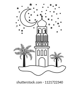 arabic castle with moon in the night
