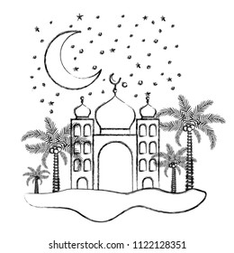 arabic castle with moon in the night