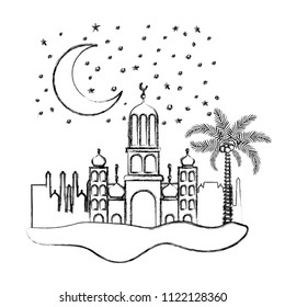 arabic castle with moon in the night