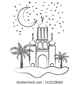 arabic castle with moon in the night
