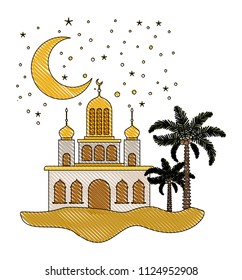 arabic castle with moon in the night