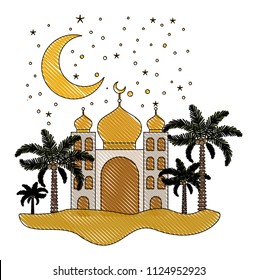 arabic castle with moon in the night