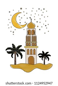 arabic castle with moon in the night