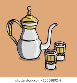 Arabic ceramic teapot and tea mug in classic style