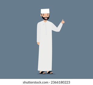 Arabic character from Oman raise his hand thumb up