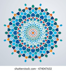 Arabic Circle Geometric Pattern Colorful Mosaic