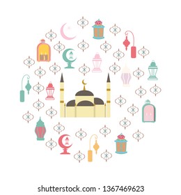 Arabic circle pattern Islamic vector background. Circle border on white background. Isolated greeting card, poster design element. Vector