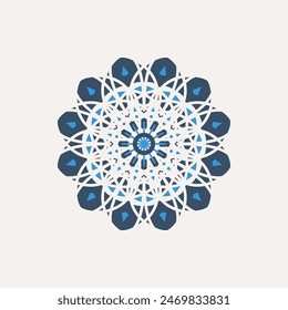 Arabic circular geometric symbol. Vector floral mosaic oriental ornamental logo template
