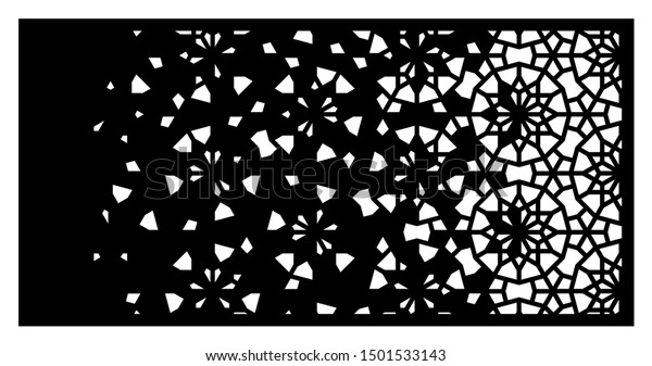 Arabic cnc laser pattern. Decorative vector panel for
cnc cutting. Arabic template for interior partition in arabesque
style. Ratio 1:2