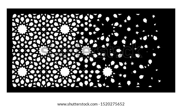 Arabic cnc laser pattern. Decorative vector panel for\
cnc cutting. Arabic template for interior partition in arabesque\
style. Ratio 1:2