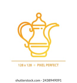 Arabic coffee pot gradient linear vector icon. Antique handmade traditional pot. Unique prestigious culture. Thin line color symbol. Modern style pictogram. Vector isolated outline drawing