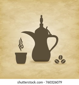 Arabic coffee pot old on grunge  background. Vector illustration. EPS 10