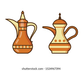 Arabic coffee pot and Turkish coffee line icons. Outline design elements for coffee house and shop.