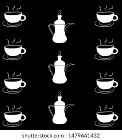 Arabic coffee pots and mugs flat vector, Arab tradition, Dallah