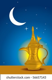 Arabic Coffee / Tea Pot With Moon Crescent In The Background