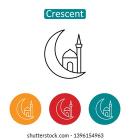 Arabic crescent outline icons. Editable stroke holy muslim mosque sign for website application. Islam religion symbol. Eastern spiritual culture vector illustration isolated on white background.