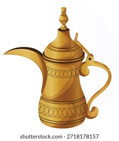 Cafetera árabe Dallah que representa la hospitalidad de Oriente Medio y la tradición cultural islámica, ilustración aislada