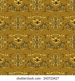 Arabic damask pattern | Golden islamic seamless background with swirl ornaments