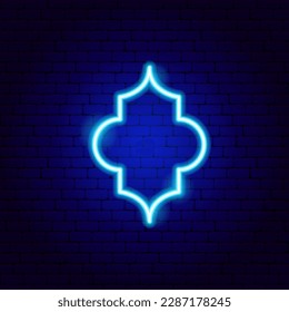 Arabisches Dekor Neon-Zeichen. Vektorgrafik des religiösen arabischen Glühsymboles.