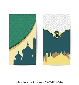 Arabic decoration in the shape of a mosque on a green background. islamic background banner