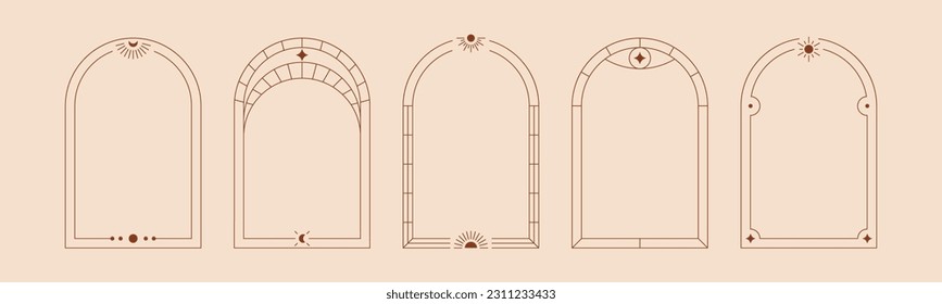 Arabic decorative frames. Boho ornamental borders minimal style, simple line vintage ornaments borders. Vector set