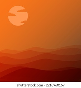 Arabic desert landscape sunset scene. Vector illustration