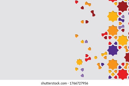 Arabic arabic design greeting card for Ramadan Karem. Islamic ornamental colorful mosaic detail .Vector illustration.