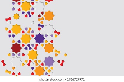 Arabic arabic design greeting card for Ramadan Karem. Islamic ornamental colorful mosaic detail .Vector illustration.