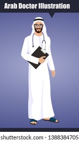 Arabic Doctor Men Character Notebook Vector Illustration Healthcare Professional people.