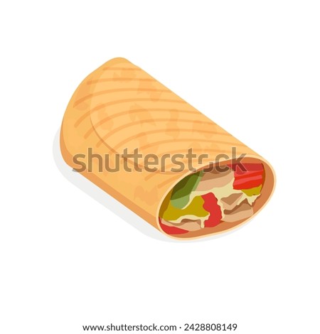 Arabic, eastern food, hand drawn image. Buritto, taco - mexican food