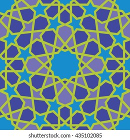 Arabic eastern uzbekistan abstract traditional vector floor and wall tile pattern mosaic blue white purple green salad star