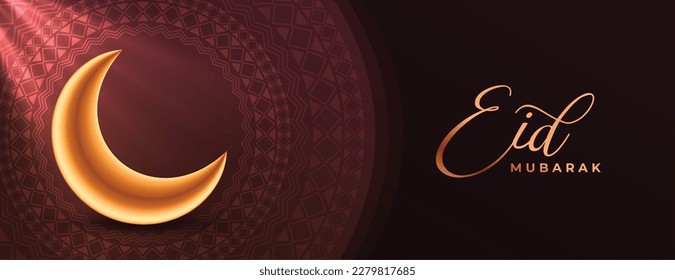 arabic eid mubarak invitation banner with glowing crescent moon vector 
