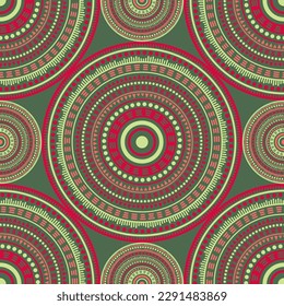 Motivos étnicos árabes son un patrón impecable. Baldosas abstractas de medallón de círculo mandala. Plantilla de impresión de tejido. Patrón de moda retro. Ornamento floral circular sin costuras.
