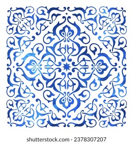 Arabic exquisite, sophisticated pattern. Watercolor drawing with oriental motif Arabesque ligature. Template for leather embossing, wood burning, fabric design, cards, posters