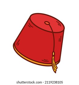 Arabic Fez Hat, Vector Illustrtion Of Arabian Red Hat Tarboosh With Tassel, Fez Icon