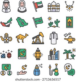 Arabisches gefülltes Symbolstil-Kollektionssatz 1