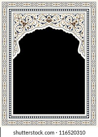 Arabic Floral Arch. Traditional Islamic Background. Mosque decoration element. Elegance Background with Text input area in a center.