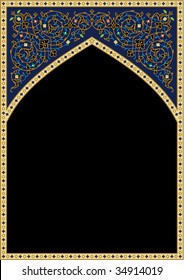 Arabic Floral Arch. Traditional Islamic Background. Mosque decoration element. Elegance Background with Text input area in a center.