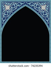 Arabic Floral Arch. Traditional Islamic Background. Mosque decoration element. Elegance Background with Text input area in a center.