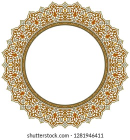 Arabic floral frame, round, oval decorative frame, vector element for design in oriental style, islamic design.