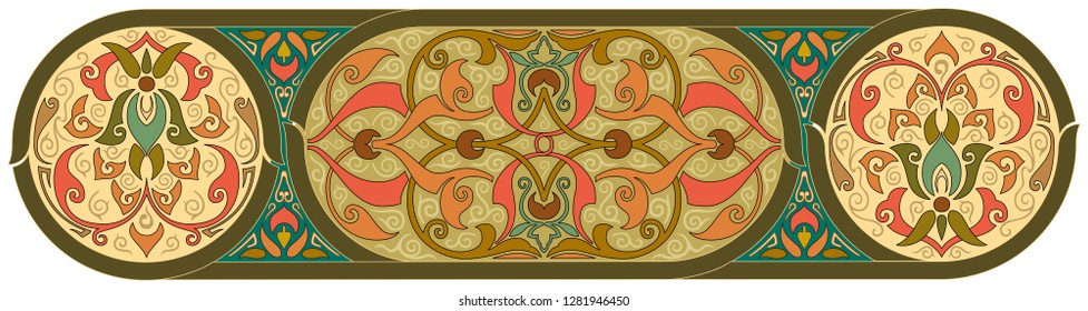 Arabic floral frame, round, oval decorative frame, vector element for design in oriental style, islamic design.