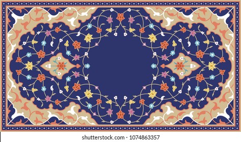 Arabic Floral Frame. Traditional Islamic Design. Mosque decoration element. Elegance Background with Text input area in a center.