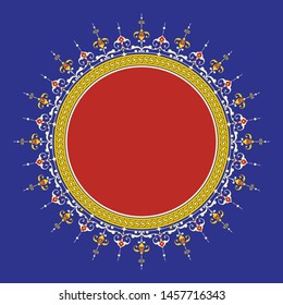 Arabic Floral Frame. Traditional Islamic Design. Mosque decoration element. Elegance Background with Text input area in a center.