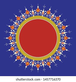 Arabic Floral Frame. Traditional Islamic Design. Mosque decoration element. Elegance Background with Text input area in a center.