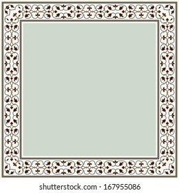 Arabic Floral Frame. Traditional Islamic Design. Taj Mahal decoration element. Elegance Background with Text input area in a center. 