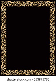 Arabic Floral Frame. Traditional Islamic Design. Mosque decoration element. Elegance Background with Text input area in a center. Ocher on black background