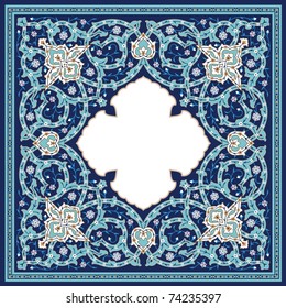 Arabic Floral Frame. Traditional Islamic Design. Mosque decoration element. Elegance Background with Text input area in a center.