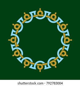 Arabic Floral Frame. Traditional Islamic Design. Mosque decoration element. Elegance Background with Text input area in a center.