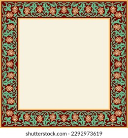 Arabic Floral Frame for your design. Traditional Islamic Design. Elegance Background with Text input area in a center. Suitable for greeting card, poster, invitation, template